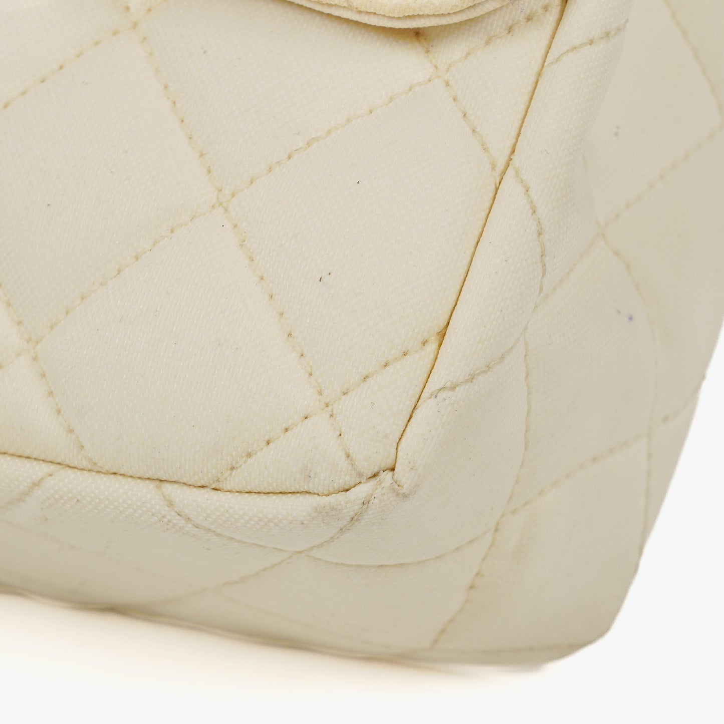 Chanel Medium Classic White Fabric Single Flap Bag With 24K Gold-Plated Hardware