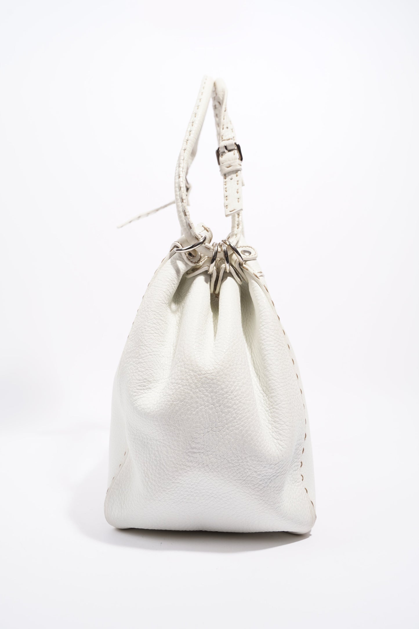 Fendi Womens Selleria Bucket Bag White