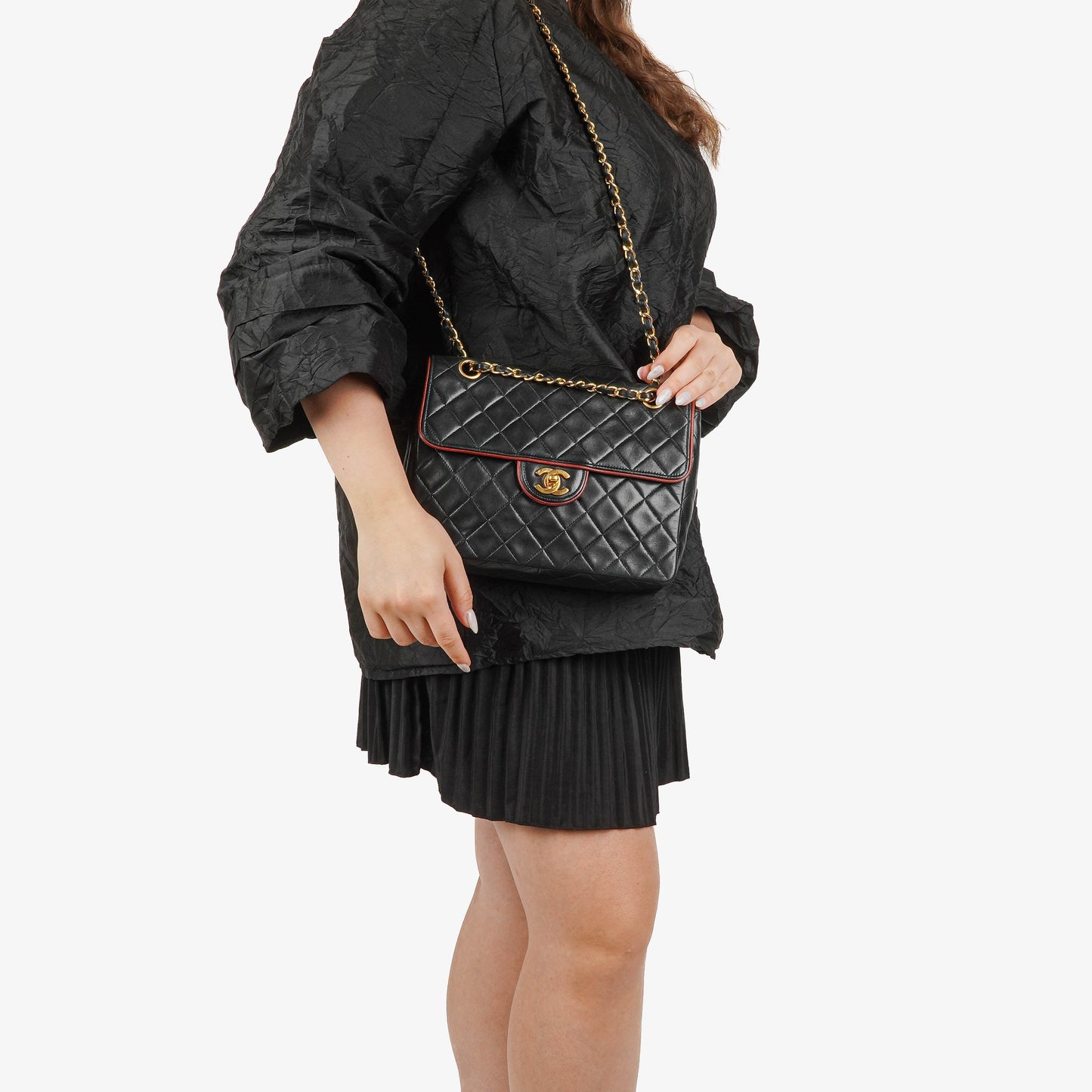 Chanel Medium Single Flap Bag Black Quilted Lambskin With 24K Gold-Plated Hardware