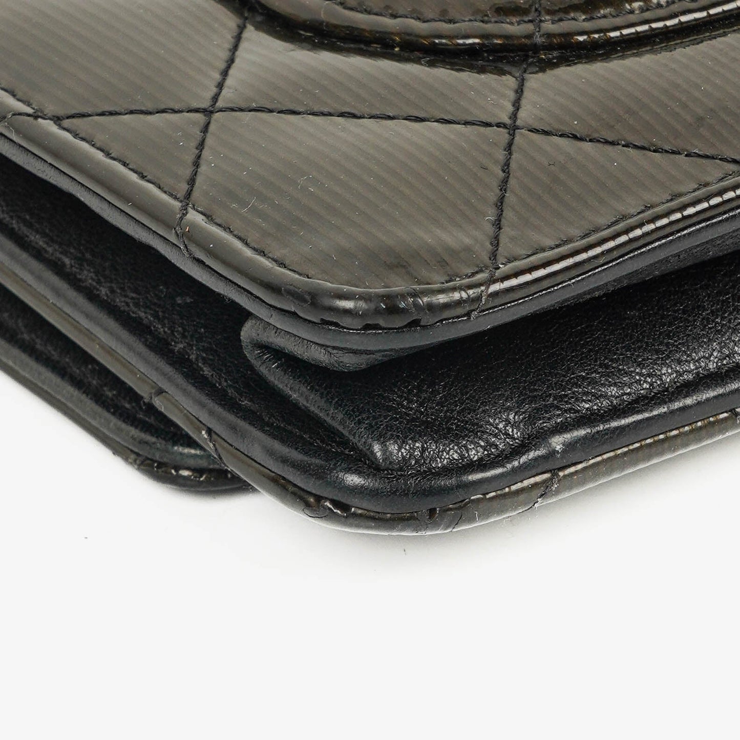Chanel Black Patent Leather Quilted Wallet On Chain Bag