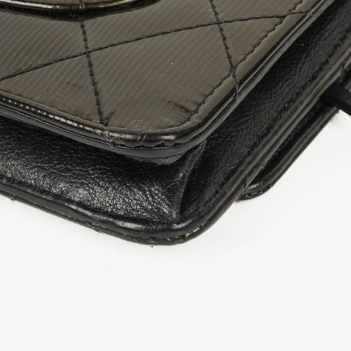 Chanel Black Patent Leather Quilted Wallet On Chain Bag