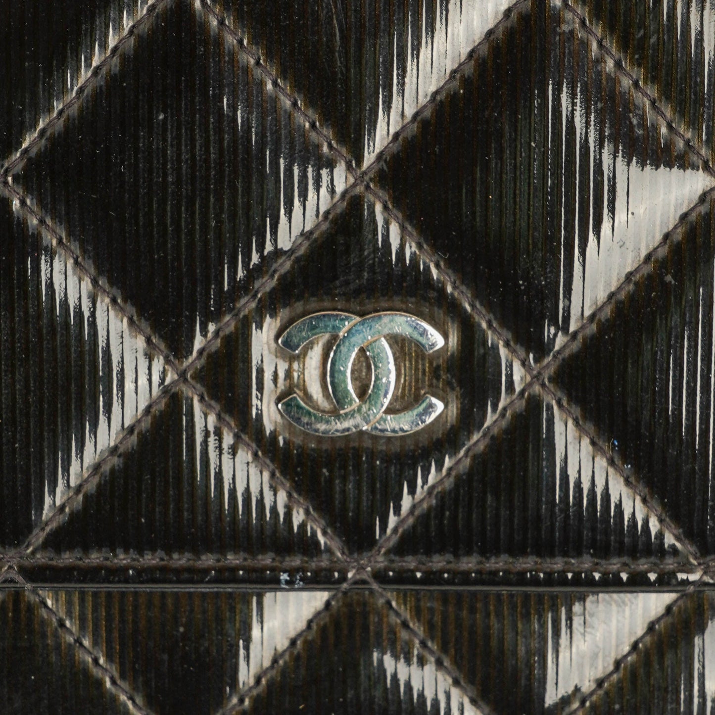 Chanel Black Patent Leather Quilted Wallet On Chain Bag
