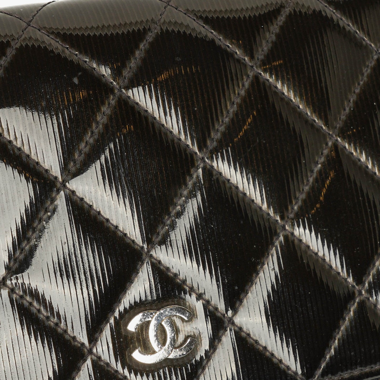 Chanel Black Patent Leather Quilted Wallet On Chain Bag