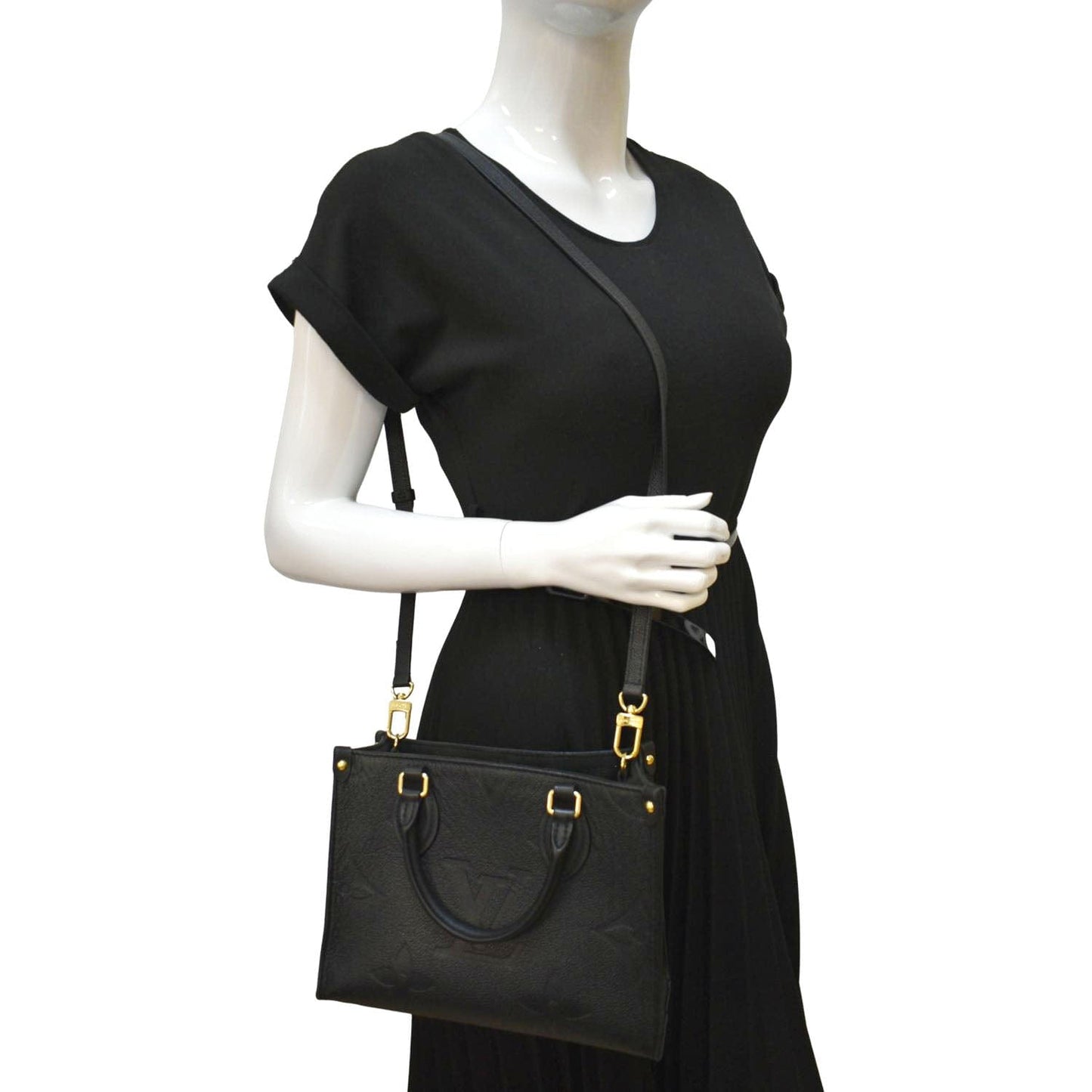 LOUIS VUITTON Onthego PM Monogram Empreinte Tote Shoulder Bag Black