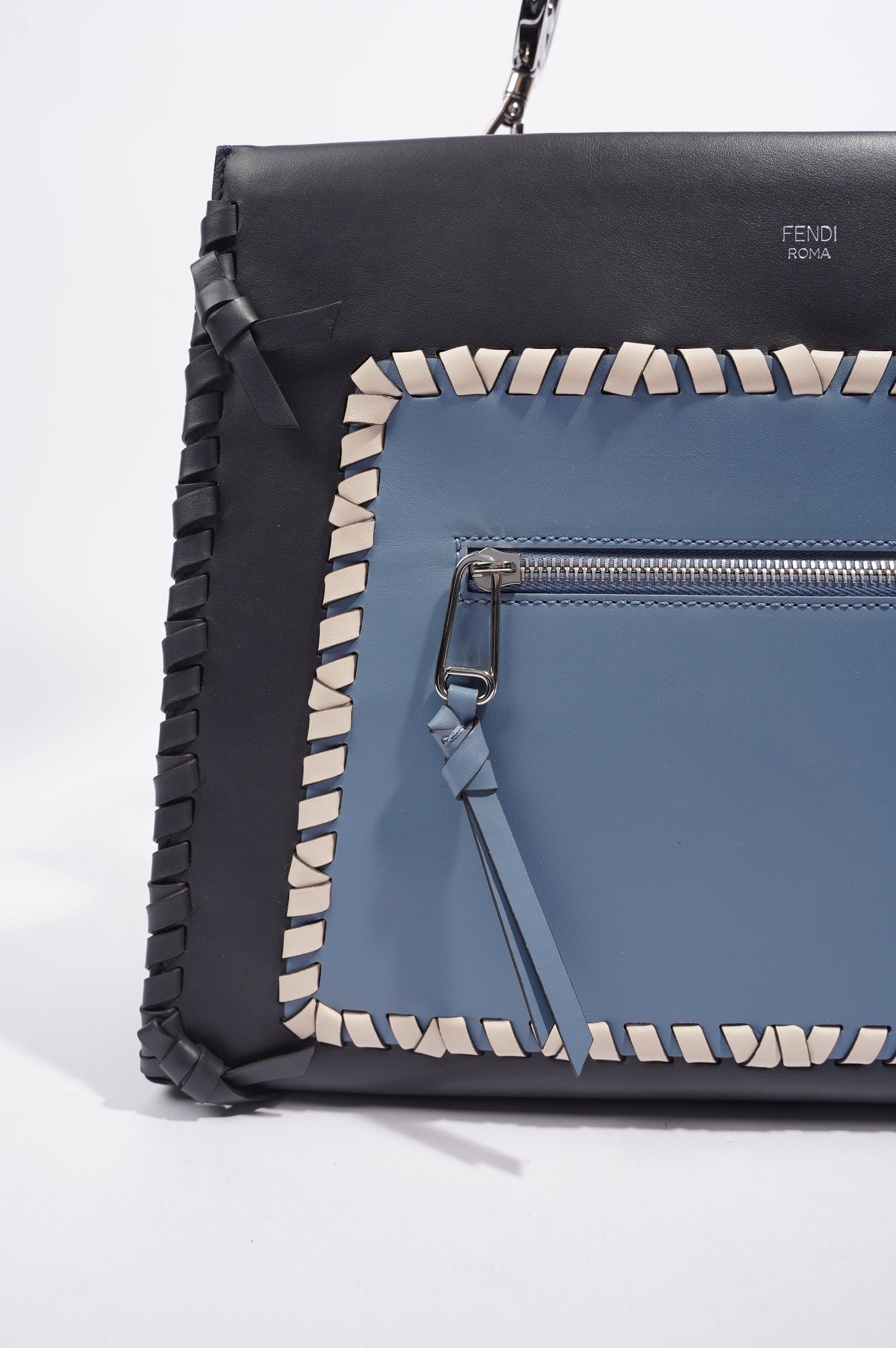 Fendi Womens Runaway Whipstitch Bag Blue / Navy