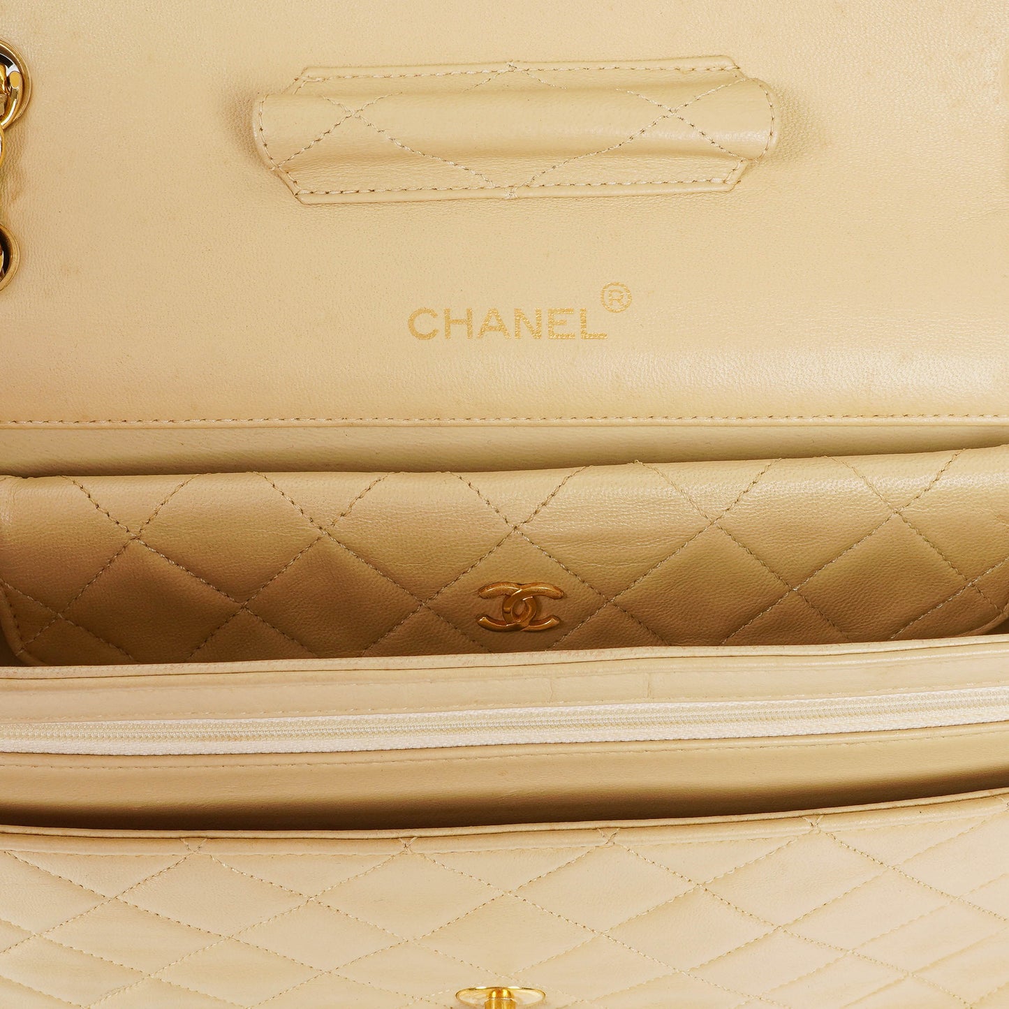 Chanel Classic Single Flap Bag Neutral Beige Quilted Lambskin 24K Gold-Plated Hardware
