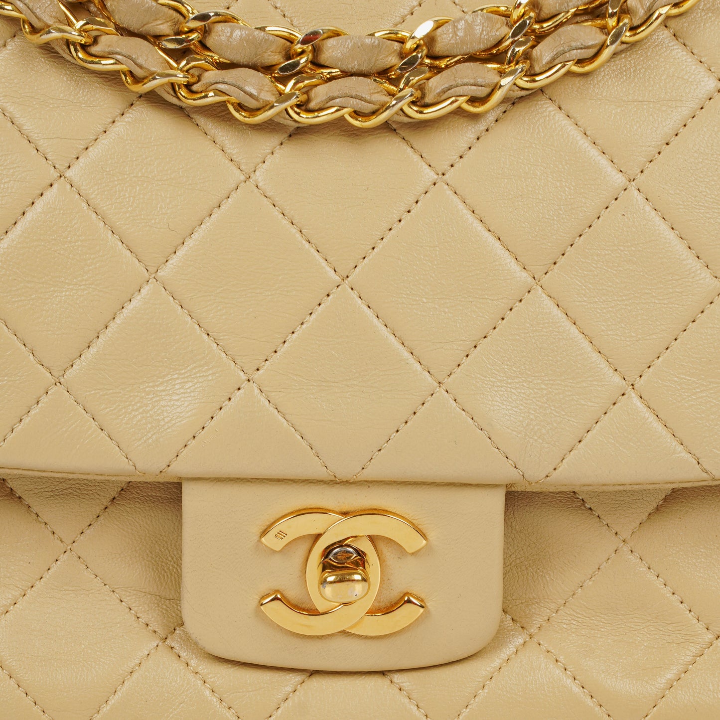 Chanel Classic Single Flap Bag Neutral Beige Quilted Lambskin 24K Gold-Plated Hardware