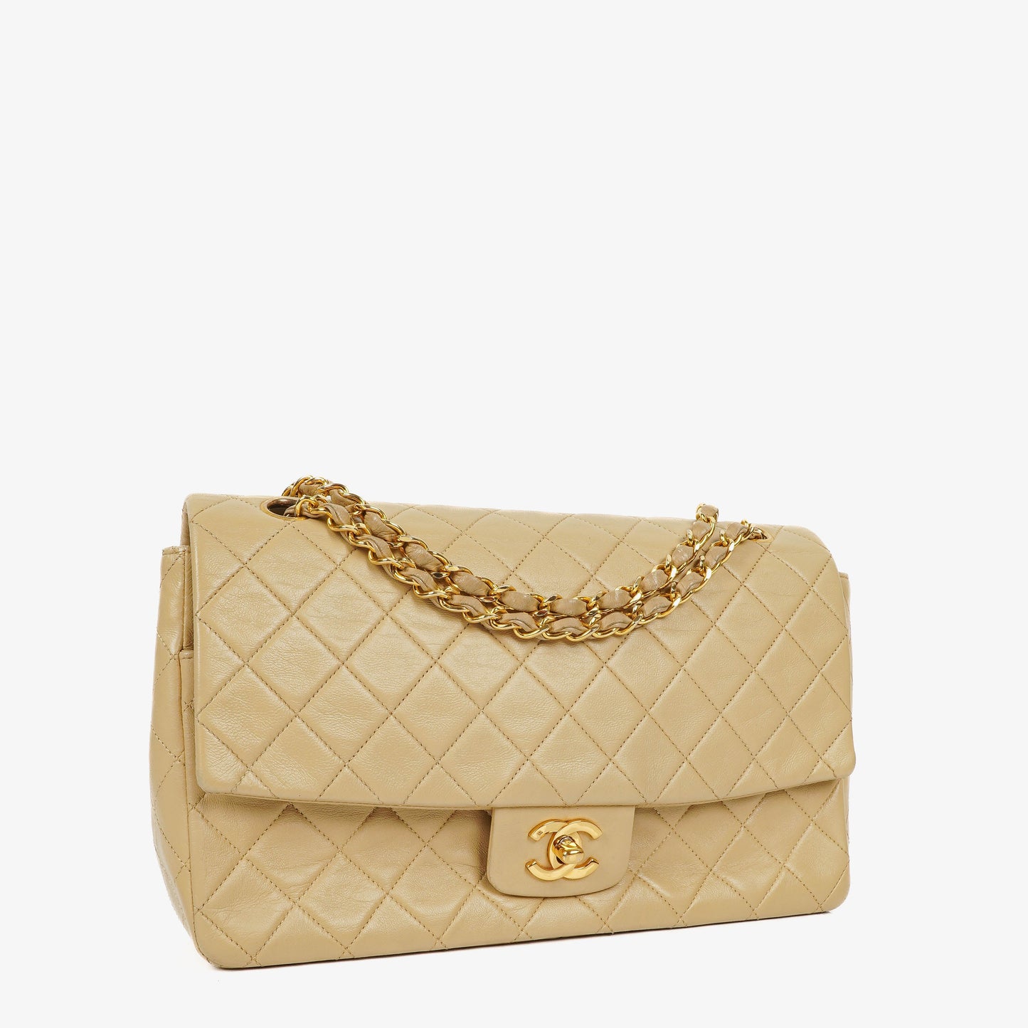 Chanel Classic Single Flap Bag Neutral Beige Quilted Lambskin 24K Gold-Plated Hardware