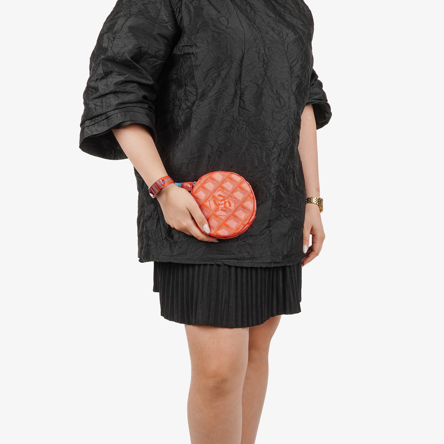 Chanel Red Nylon Round Travel Pouch