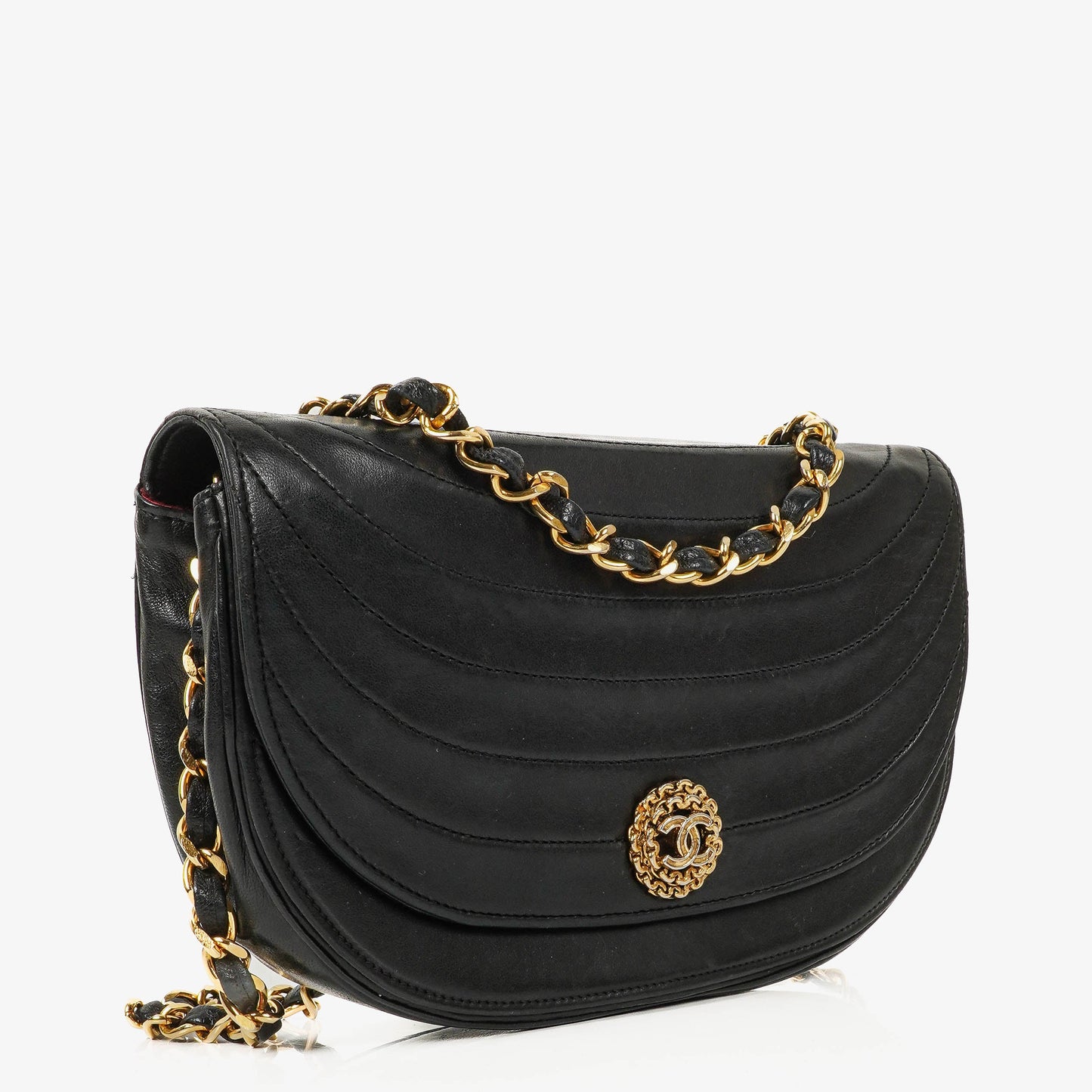 Chanel Small Half-Moon Flap Bag Black Quilted Lambskin