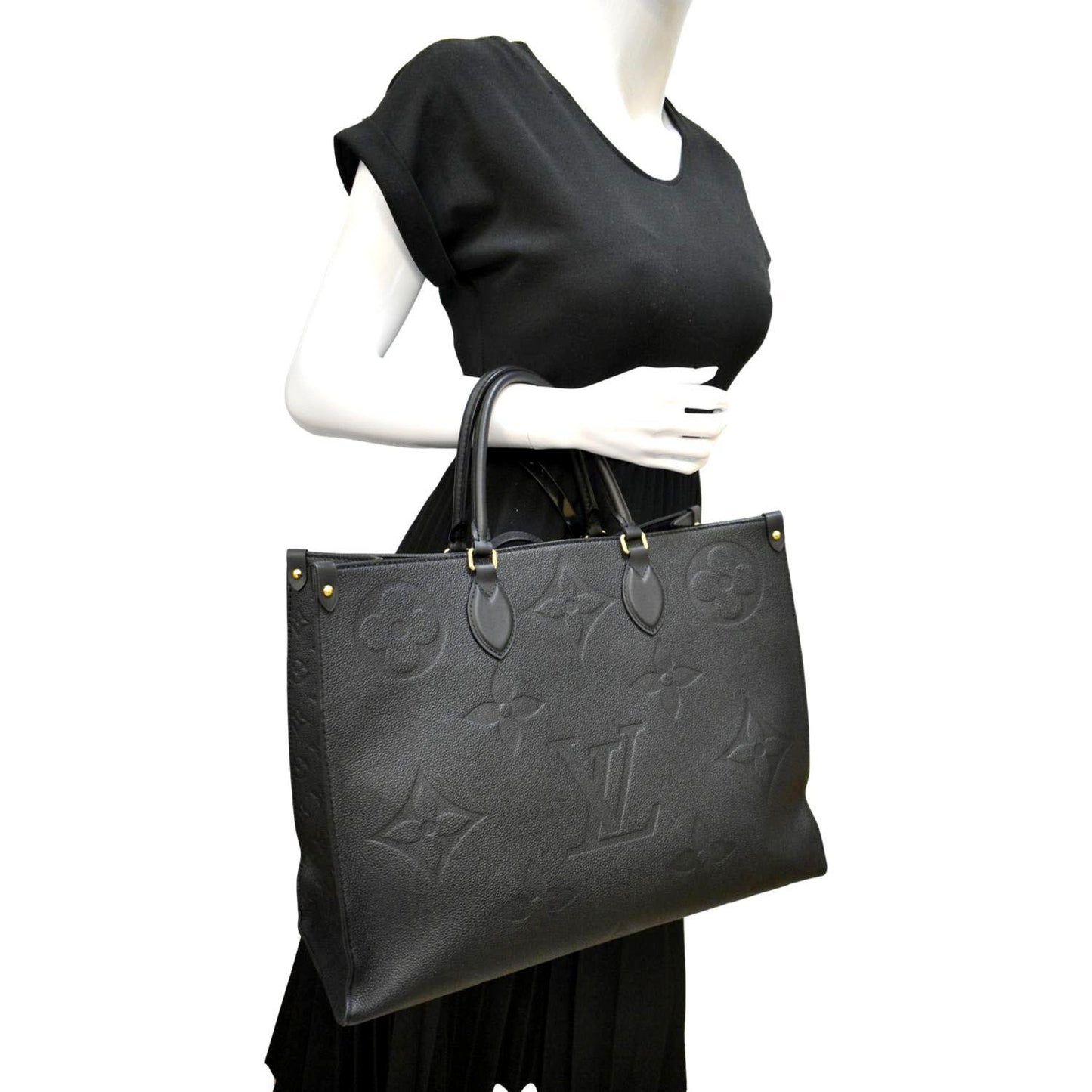 LOUIS VUITTON Onthego GM Monogram Empreinte Leather Tote Bag Black