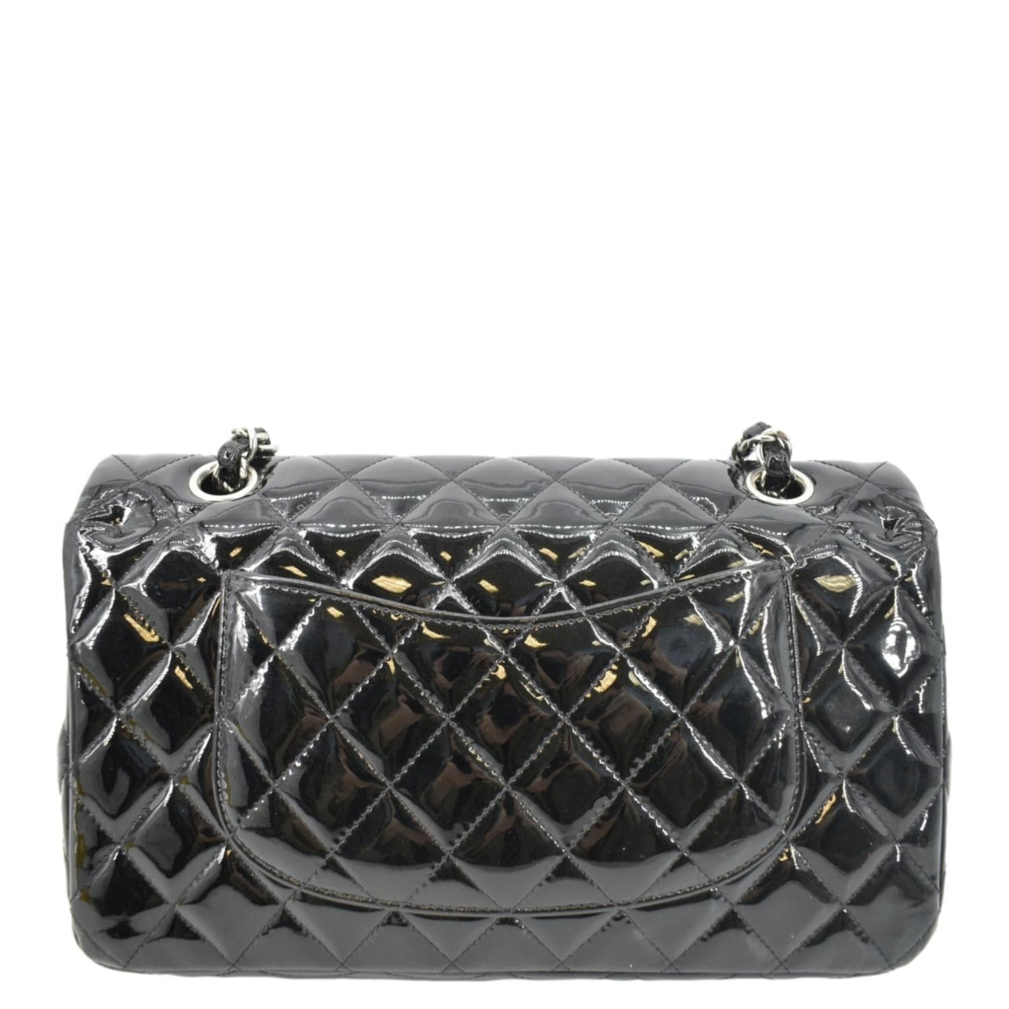 CHANEL Classic Medium Double Flap Patent Leather Shoulder Bag Black