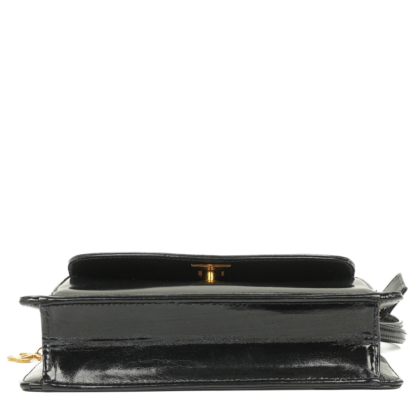 Chanel CC Black Patent Leather Wristlet Bag 24K Gold Hardware