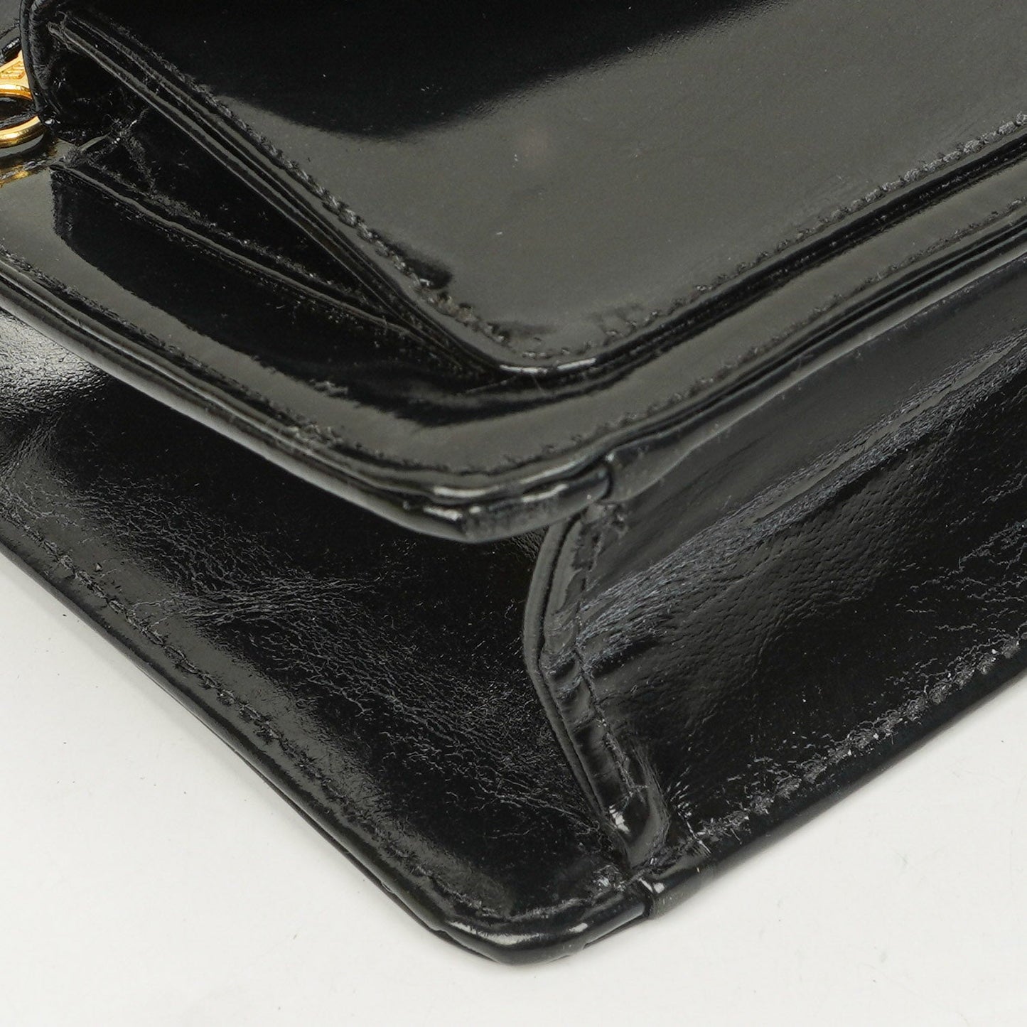 Chanel CC Black Patent Leather Wristlet Bag 24K Gold Hardware