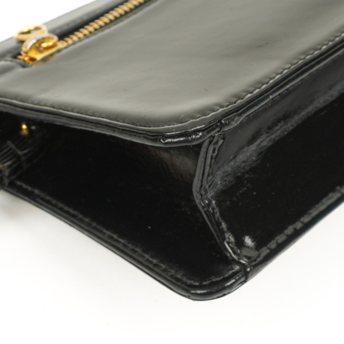 Chanel CC Black Patent Leather Wristlet Bag 24K Gold Hardware