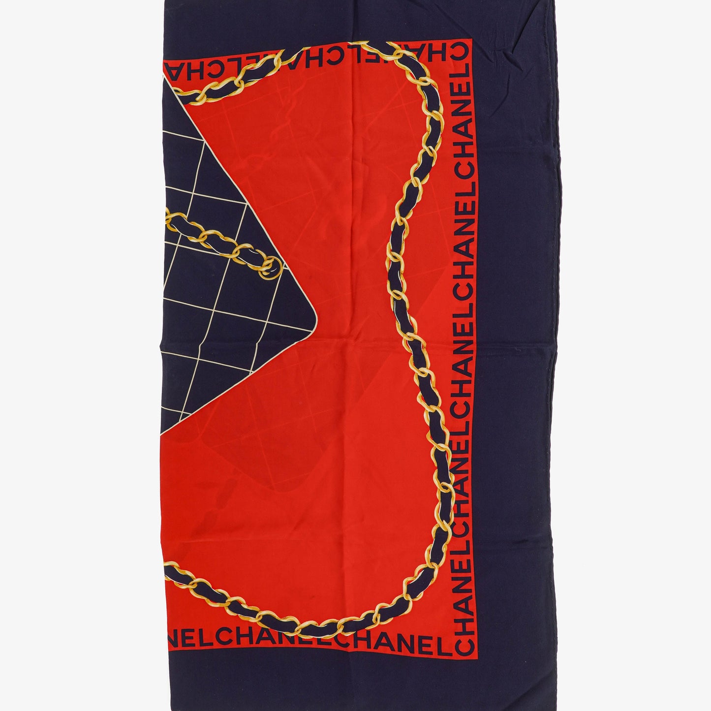 Chanel Chain Bag Pattern Scarf In Red And Navy Scarf