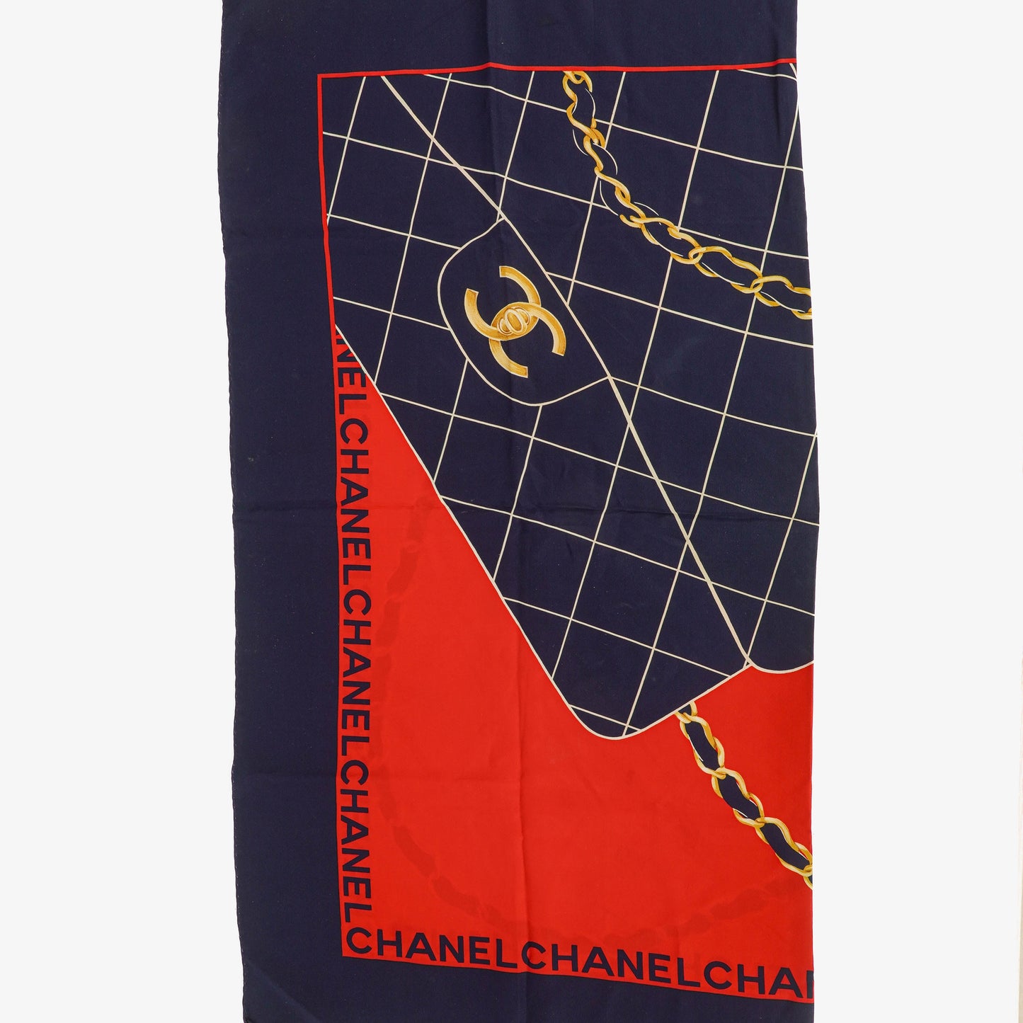 Chanel Chain Bag Pattern Scarf In Red And Navy Scarf