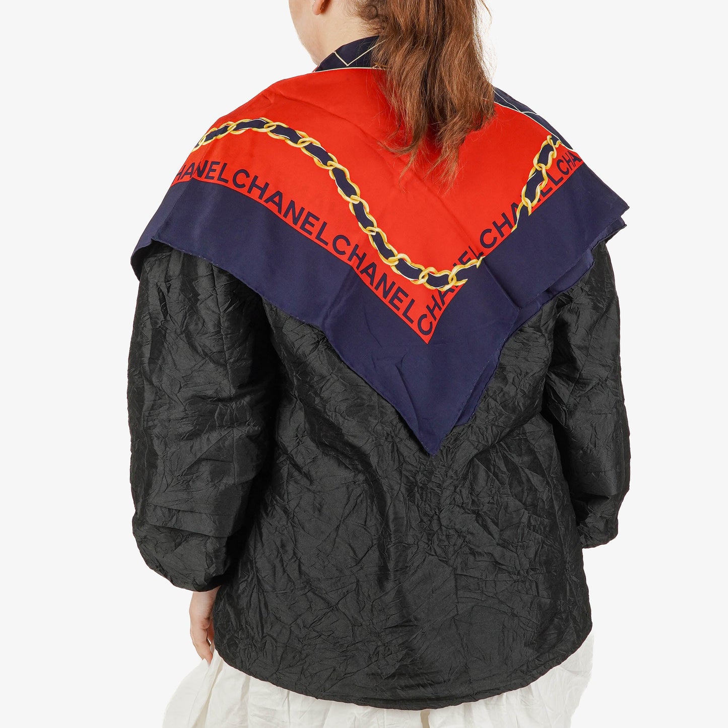 Chanel Chain Bag Pattern Scarf In Red And Navy Scarf