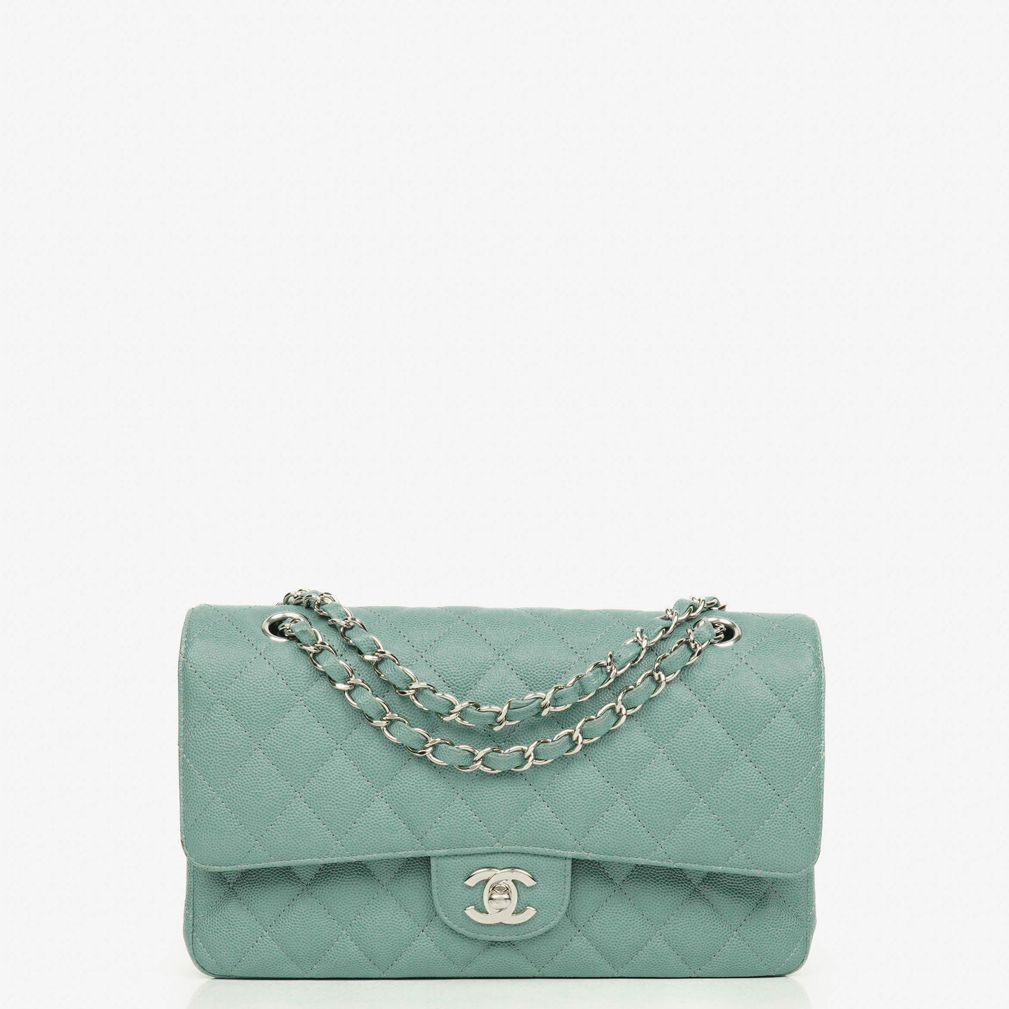 Chanel Medium Double Flap Bag Blue Quilted Caviar Leather With Silver-Tone Hardware