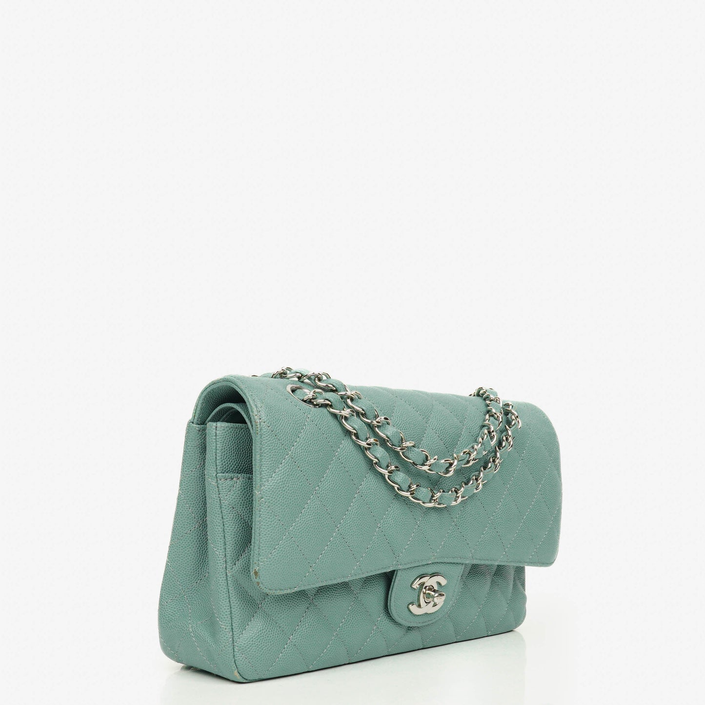 Chanel Medium Double Flap Bag Blue Quilted Caviar Leather With Silver-Tone Hardware