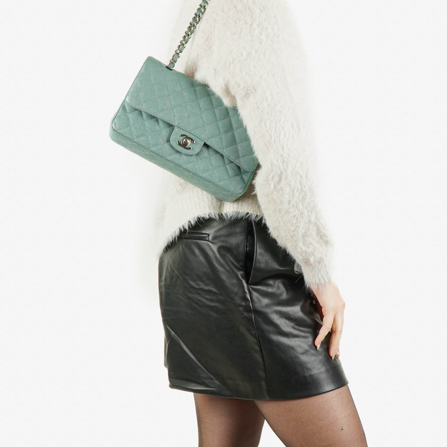 Chanel Medium Double Flap Bag Blue Quilted Caviar Leather With Silver-Tone Hardware