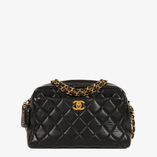 Chanel  Front Pocket Camera Bag Black Quilted Leather With 24K Gold-Plated Hardware
