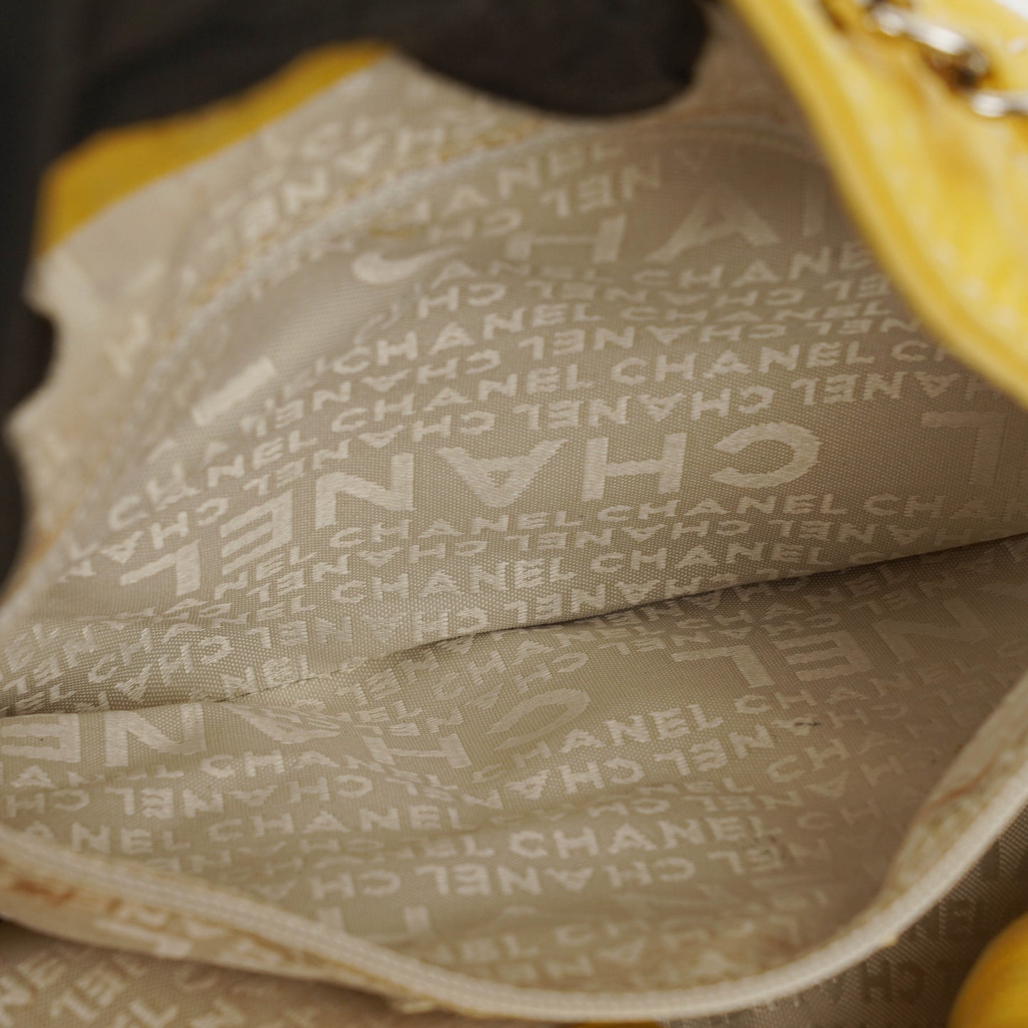 Chanel Yellow Lambskin Bucket Bag With Contrast Stitching And Drawstring, 2005-2006