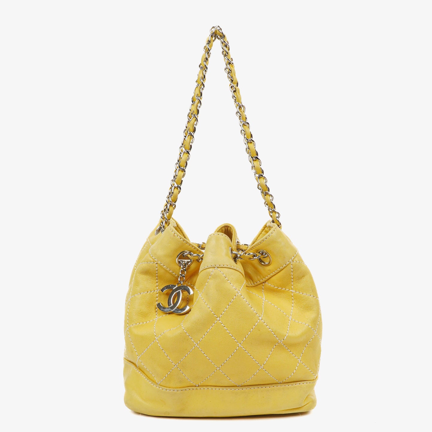 Chanel Yellow Lambskin Bucket Bag With Contrast Stitching And Drawstring, 2005-2006