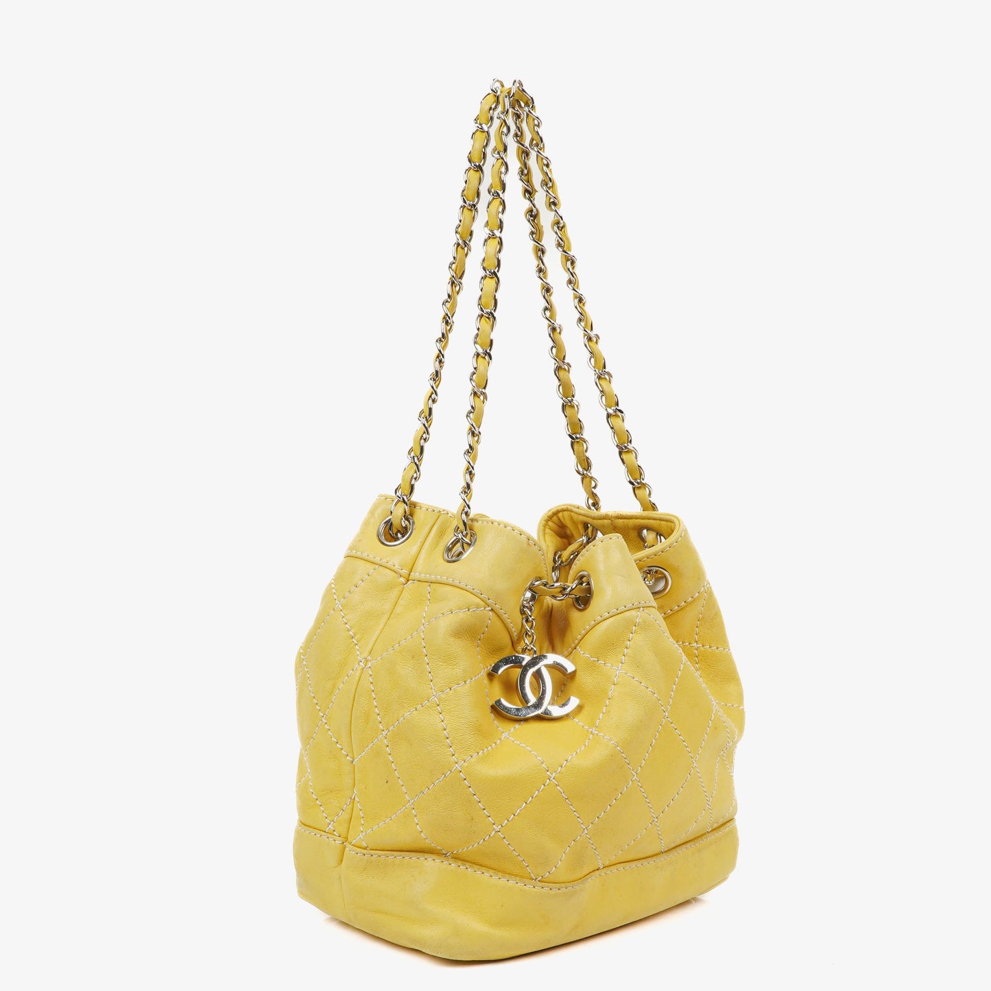 Chanel Yellow Lambskin Bucket Bag With Contrast Stitching And Drawstring, 2005-2006