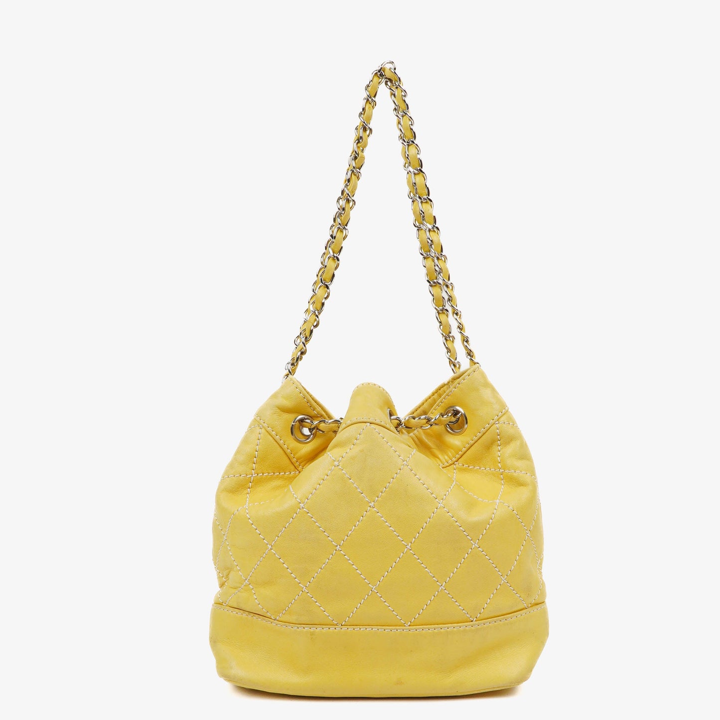Chanel Yellow Lambskin Bucket Bag With Contrast Stitching And Drawstring, 2005-2006
