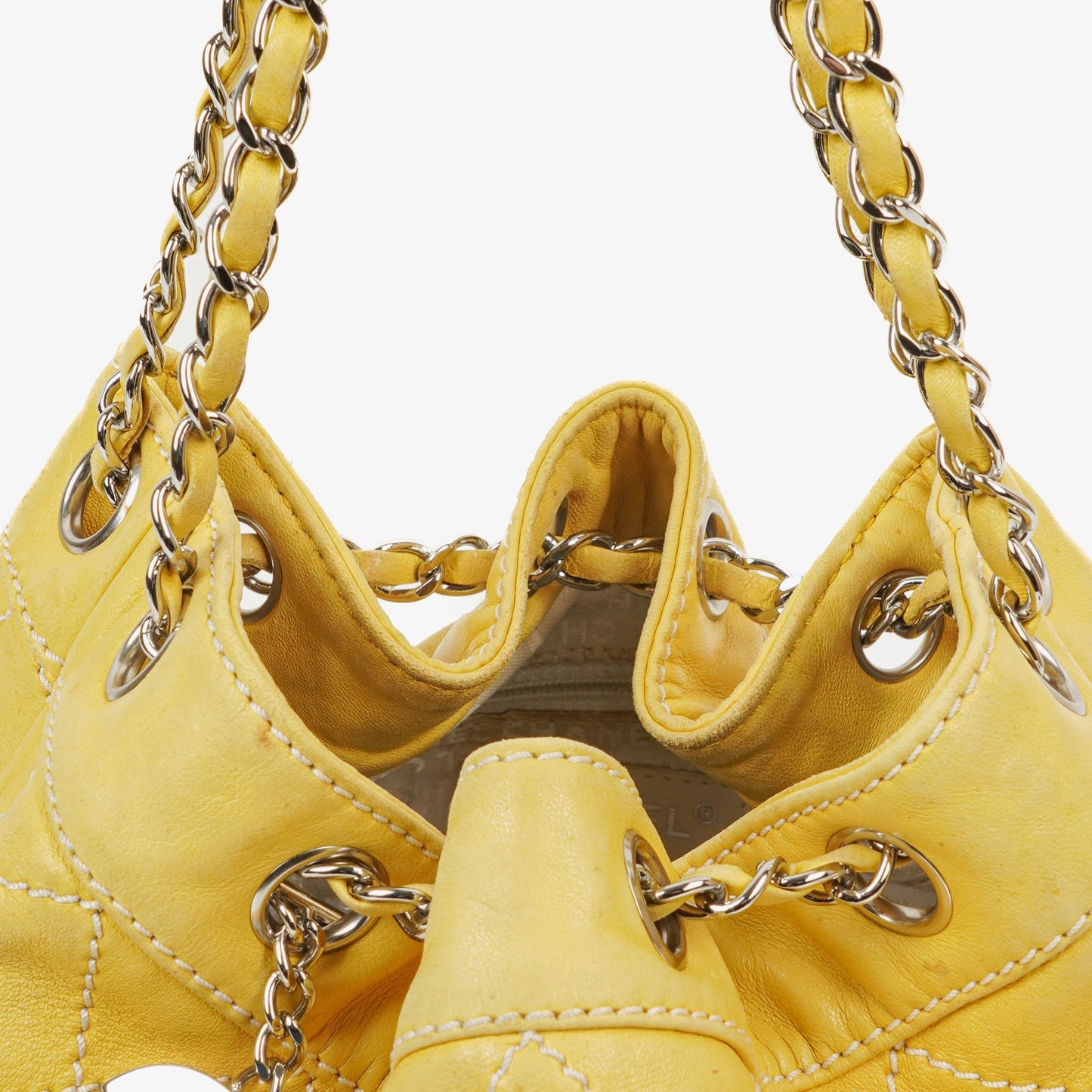 Chanel Yellow Lambskin Bucket Bag With Contrast Stitching And Drawstring, 2005-2006