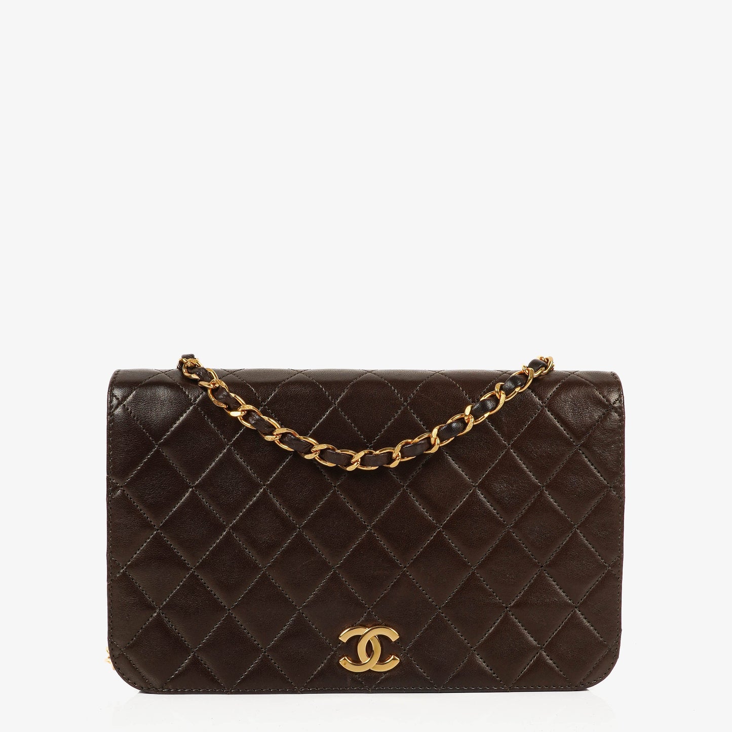 Chanel Classic Full Flap Bag Brown Quilted Lambskin 24K Gold-Plated Hardware
