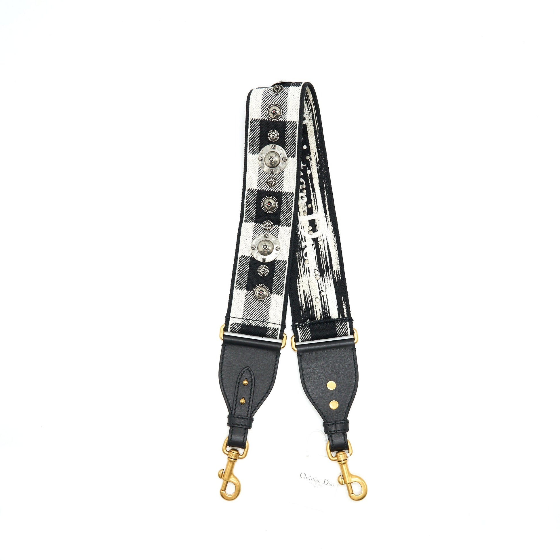 Dior Shoulder strap Black/ White with Metal Medallions
