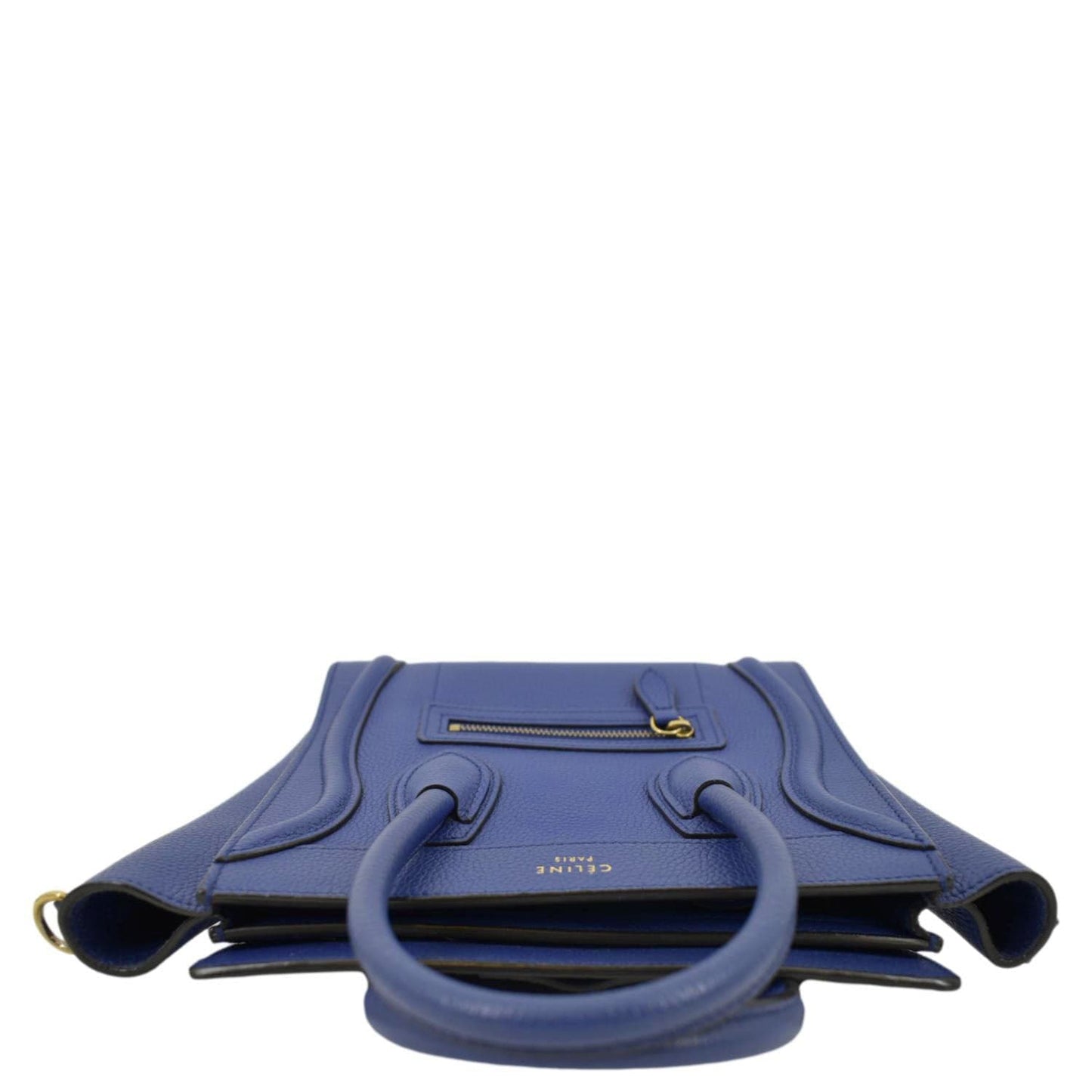 CELINE Nano Luggage Drummed Leather Tote Crossbody Bag Blue