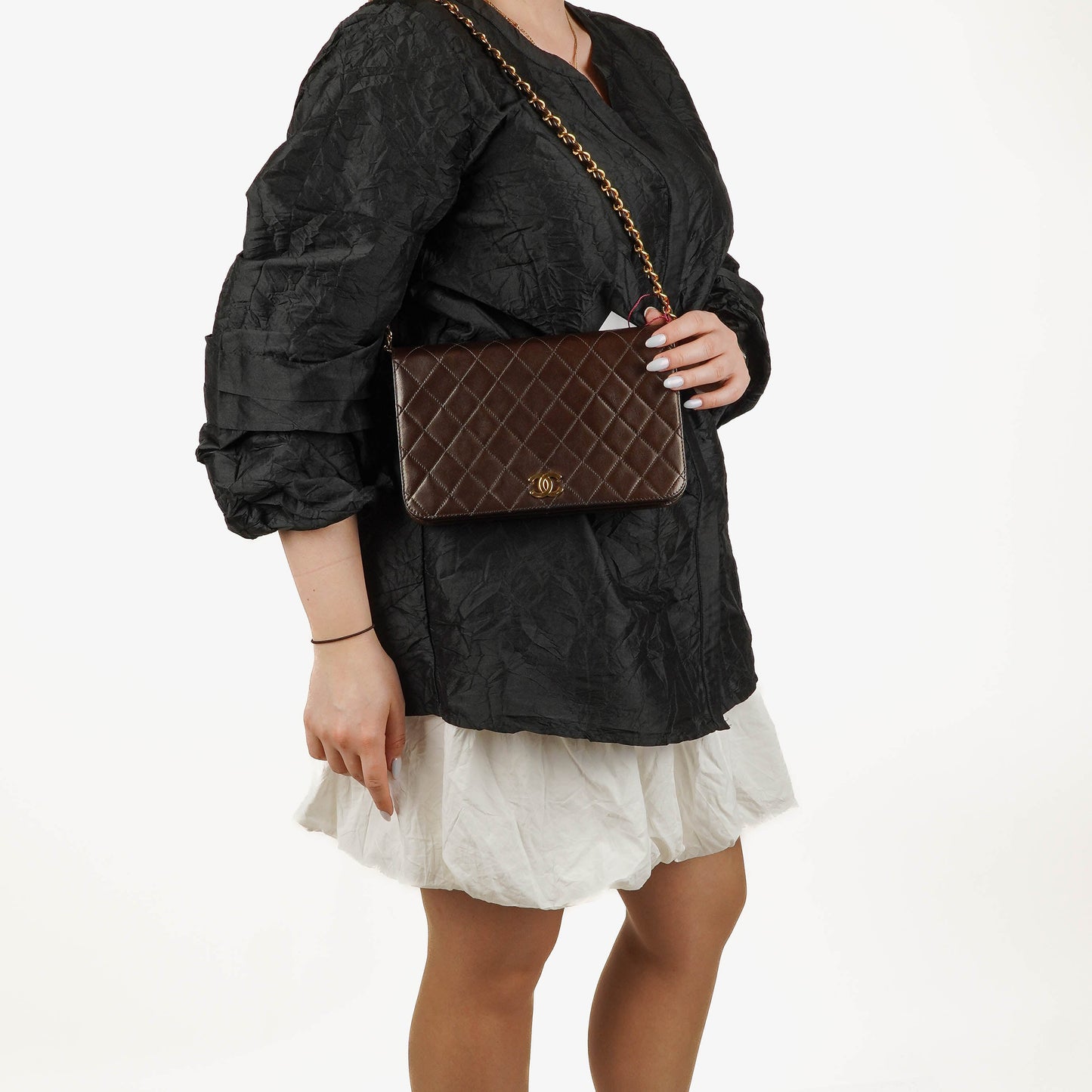 Chanel Classic Full Flap Bag Brown Quilted Lambskin 24K Gold-Plated Hardware