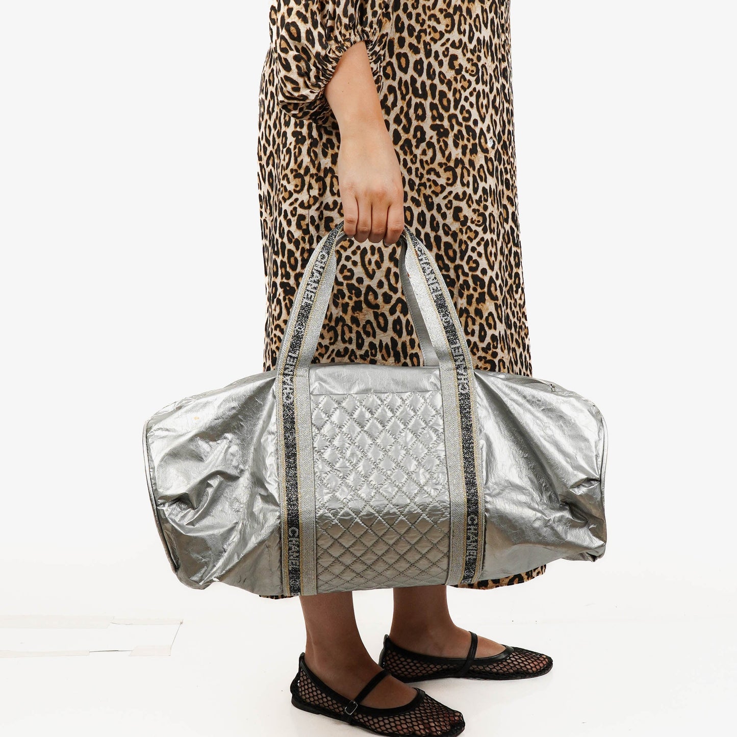 Chanel Metallic Quilted Nylon Boston Bag