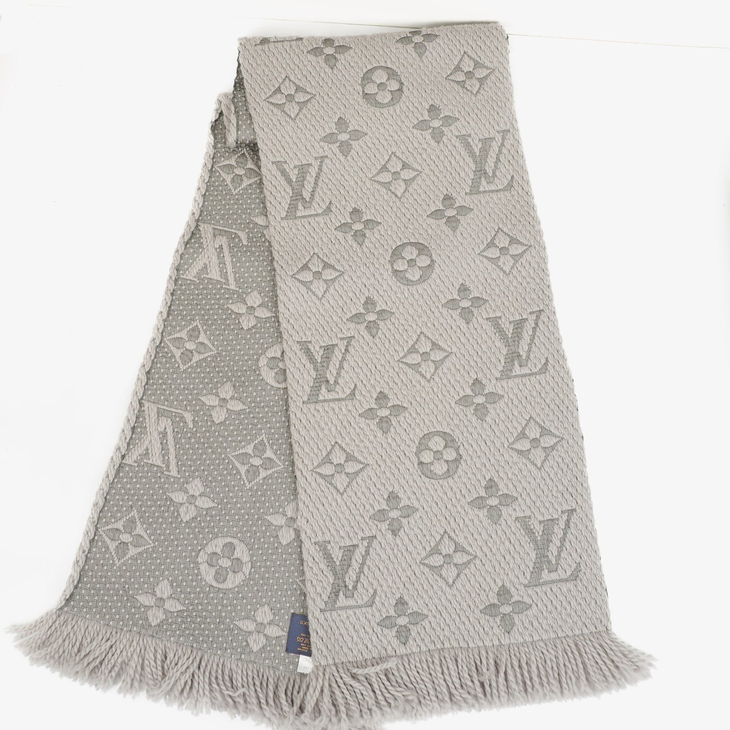 Louis Vuitton Wool Silk Logomania Scarf in Pearl Grey