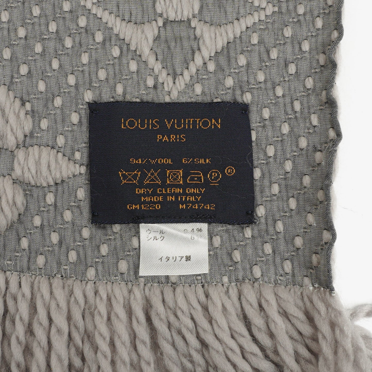 Louis Vuitton Wool Silk Logomania Scarf in Pearl Grey