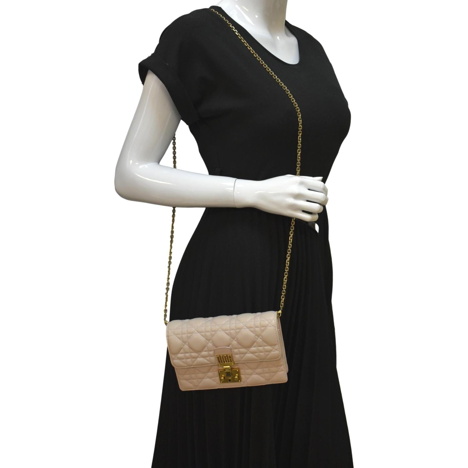 CHRISTIAN DIOR Dioraddict Quilted Lambskin Leather Crossbody Bag Dusty Pink