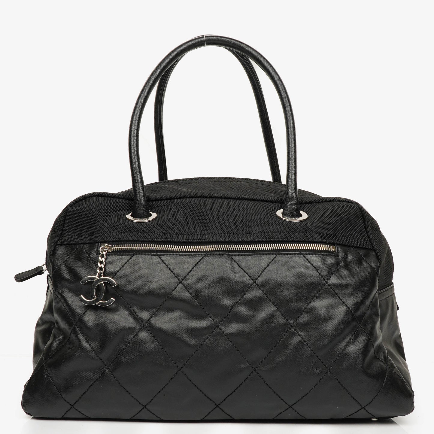Chanel Black Biarritz Coated Canvas Quilted Large Duffle Bag