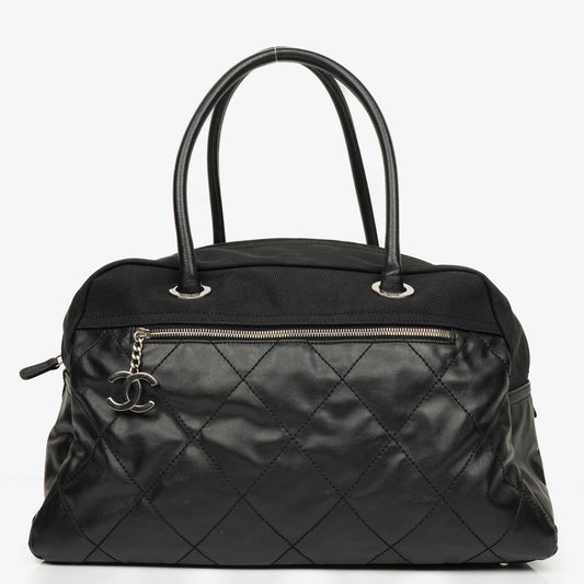 Chanel Black Biarritz Coated Canvas Quilted Large Duffle Bag