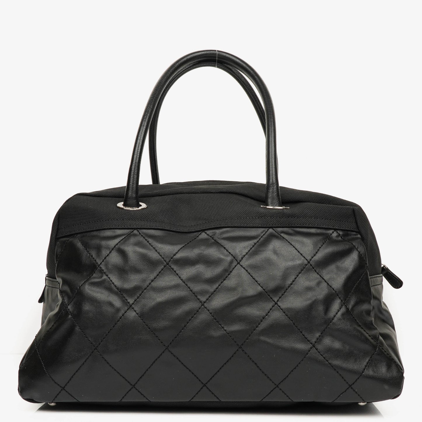 Chanel Black Biarritz Coated Canvas Quilted Large Duffle Bag