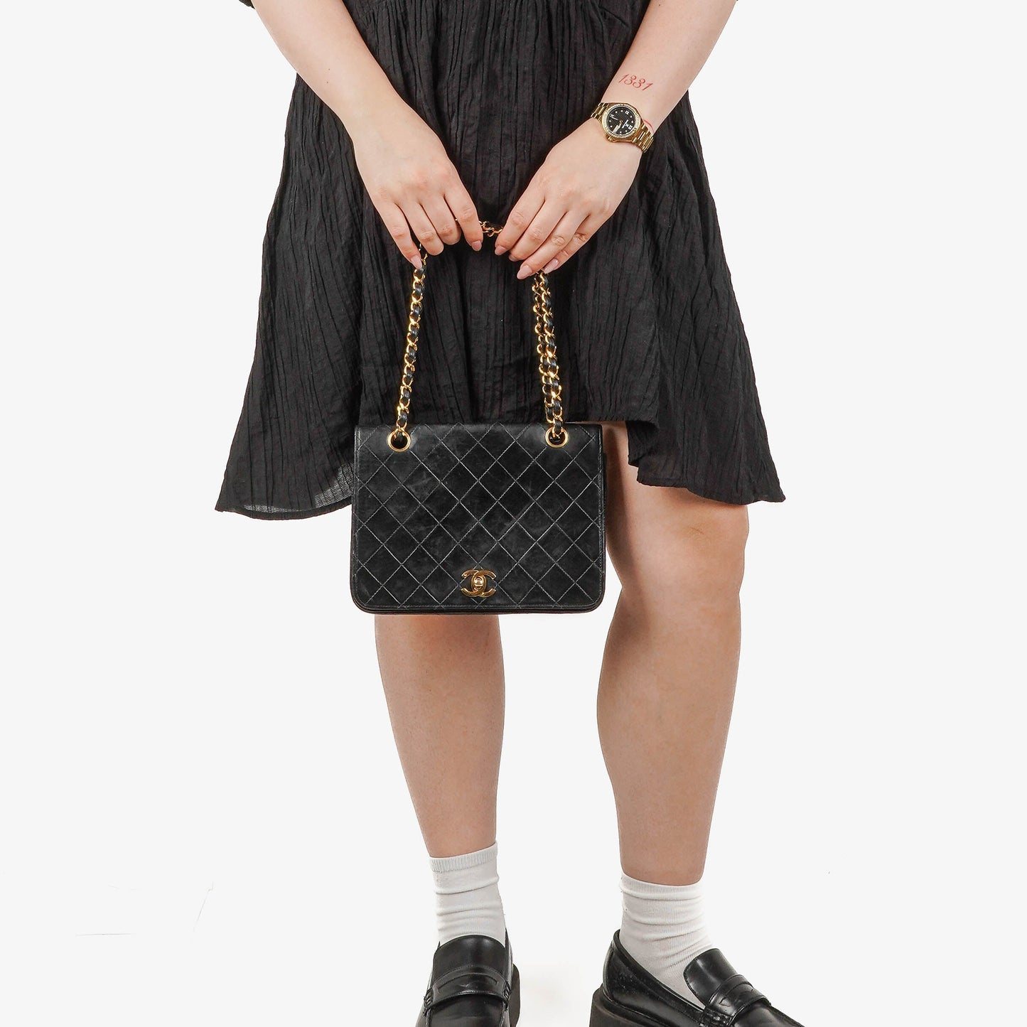 Chanel Full Flap Bag Black Quilted Lambskin 24K Gold-Plated Hardware