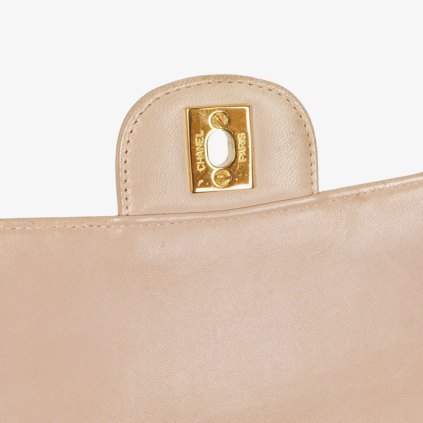 Chanel Double-Sided Flap Bag Beige Leather 24k Gold-Plated Hardware
