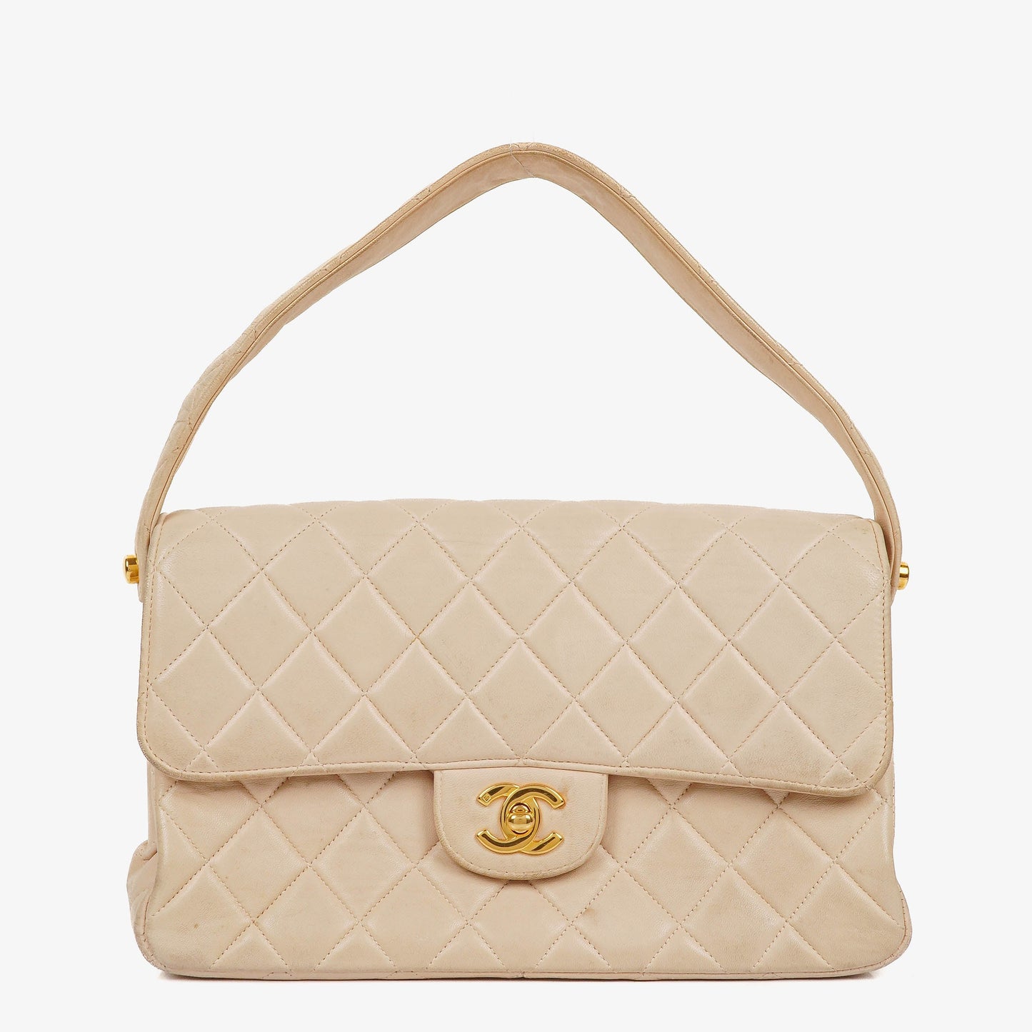 Chanel Double-Sided Flap Bag Beige Leather 24k Gold-Plated Hardware