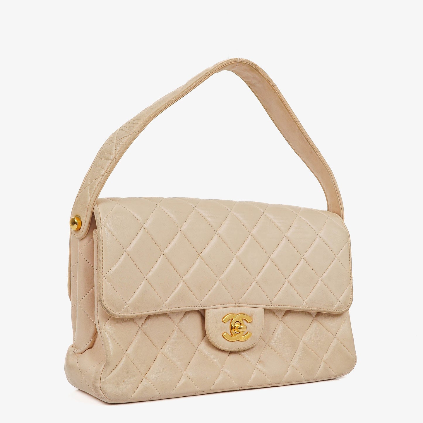 Chanel Double-Sided Flap Bag Beige Leather 24k Gold-Plated Hardware