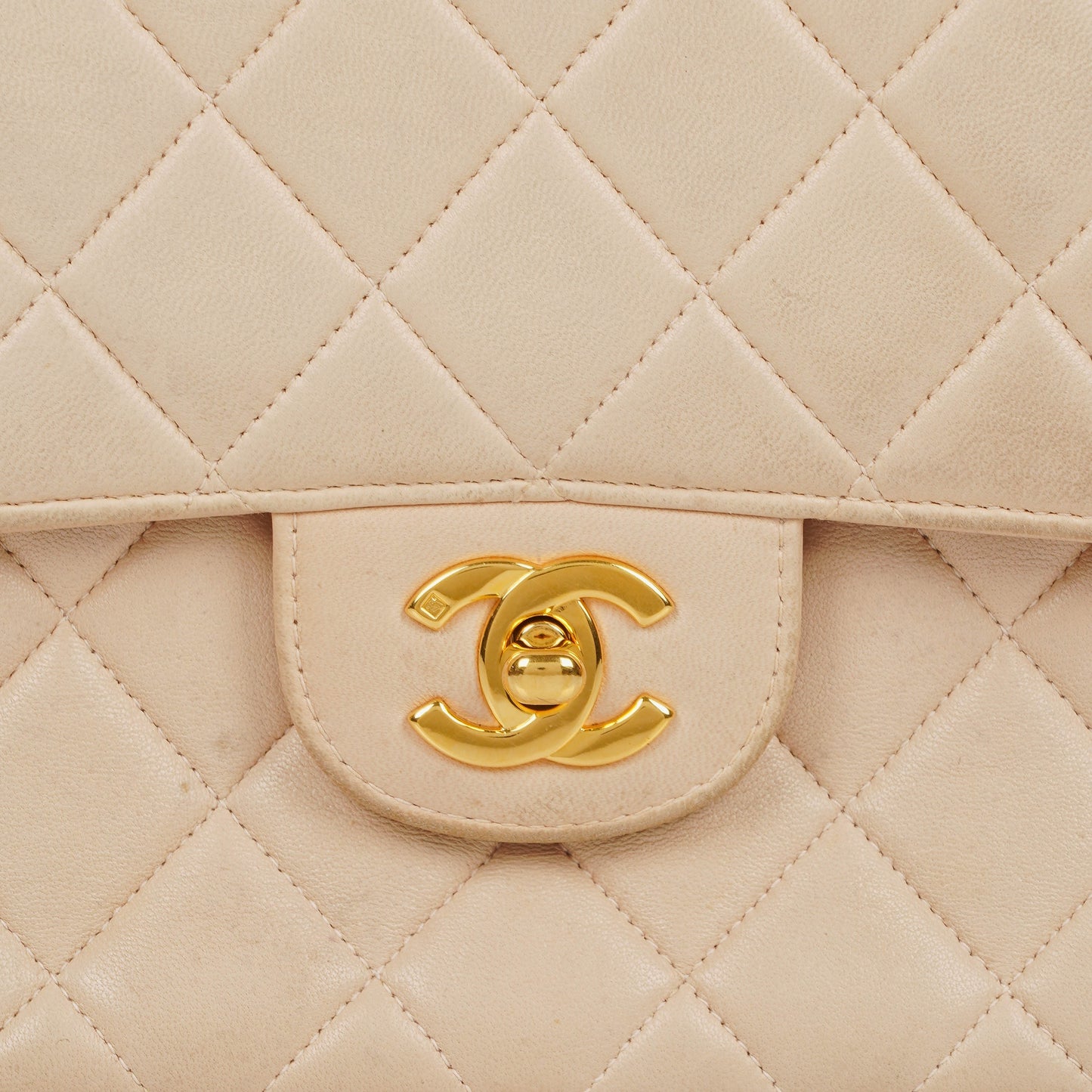 Chanel Double-Sided Flap Bag Beige Leather 24k Gold-Plated Hardware