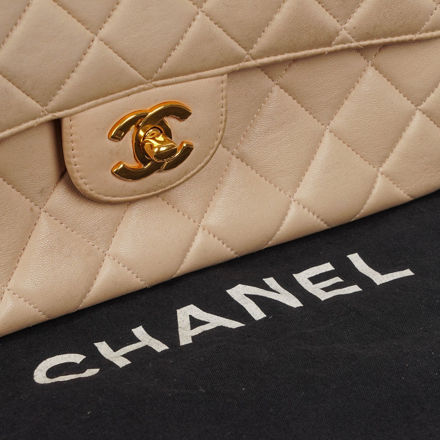 Chanel Double-Sided Flap Bag Beige Leather 24k Gold-Plated Hardware