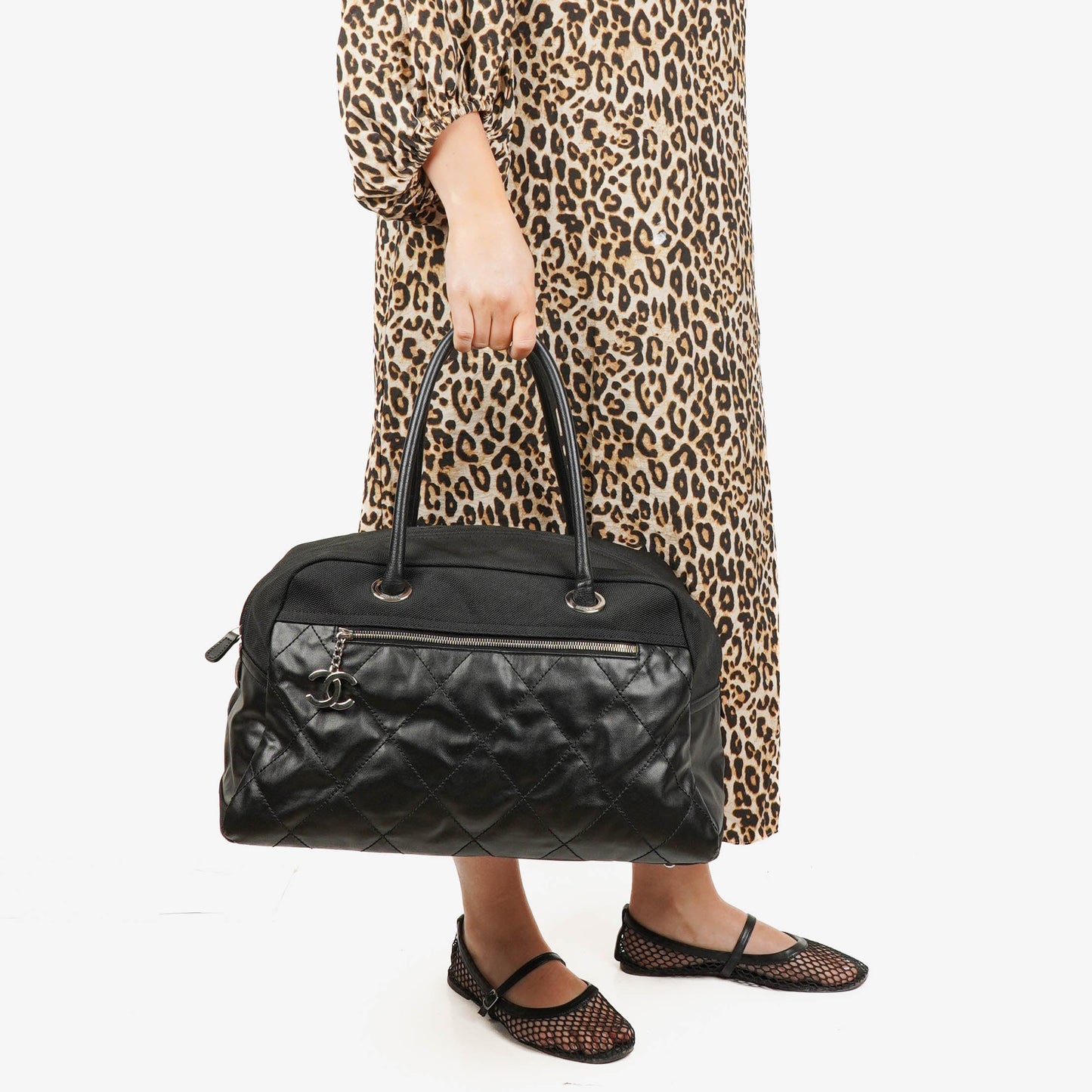 Chanel Black Biarritz Coated Canvas Quilted Large Duffle Bag