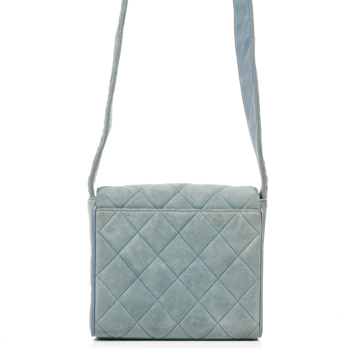 Chanel Small CC Flap Crossbody Bag In Light Blue Quilted Suede